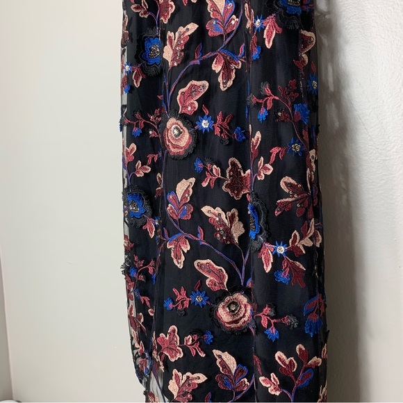 Sam Edelman | Tie Halter Neck Zipper Back Embroidered Floral Mesh Dress | Size 2 - Picture 3 of 10